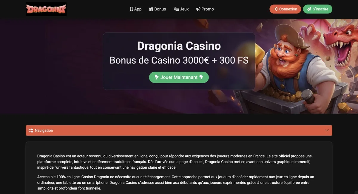 Screenshot Dragonia casino en ligne paypal et bookmaker