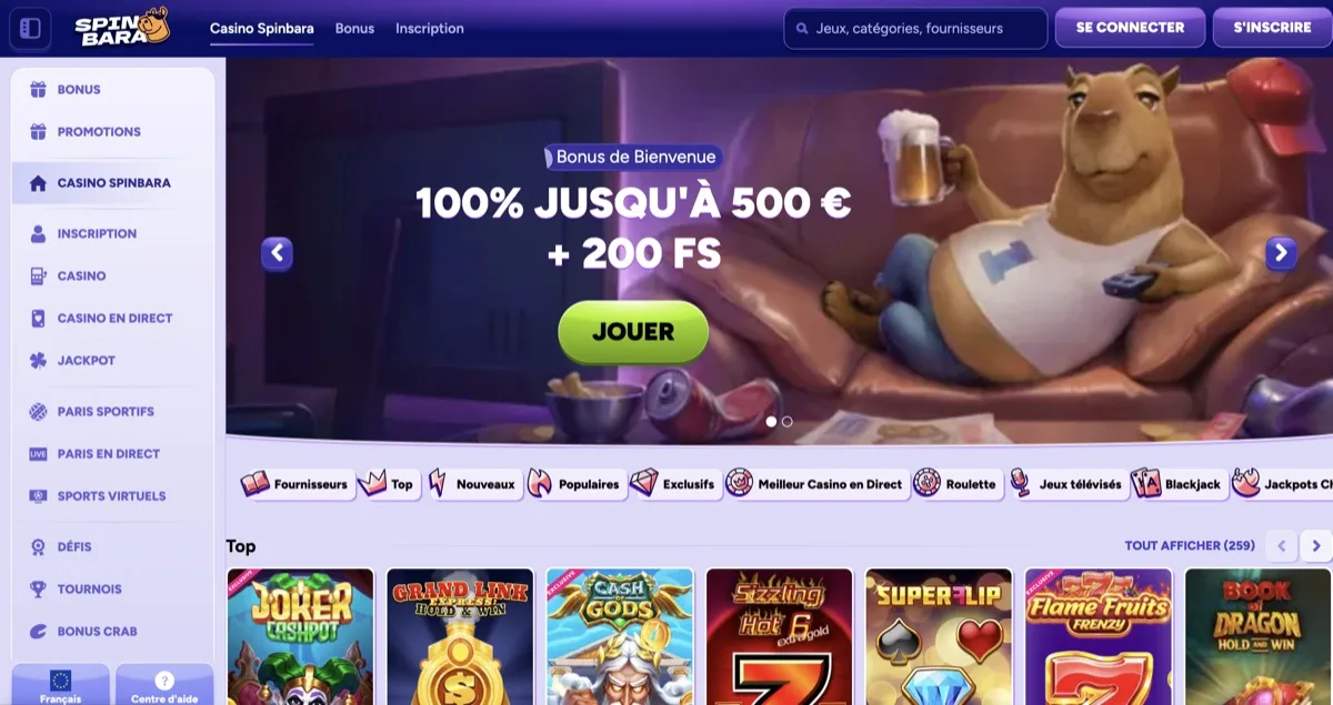 Screenshot Spinbara casino crypto multi-blockchain