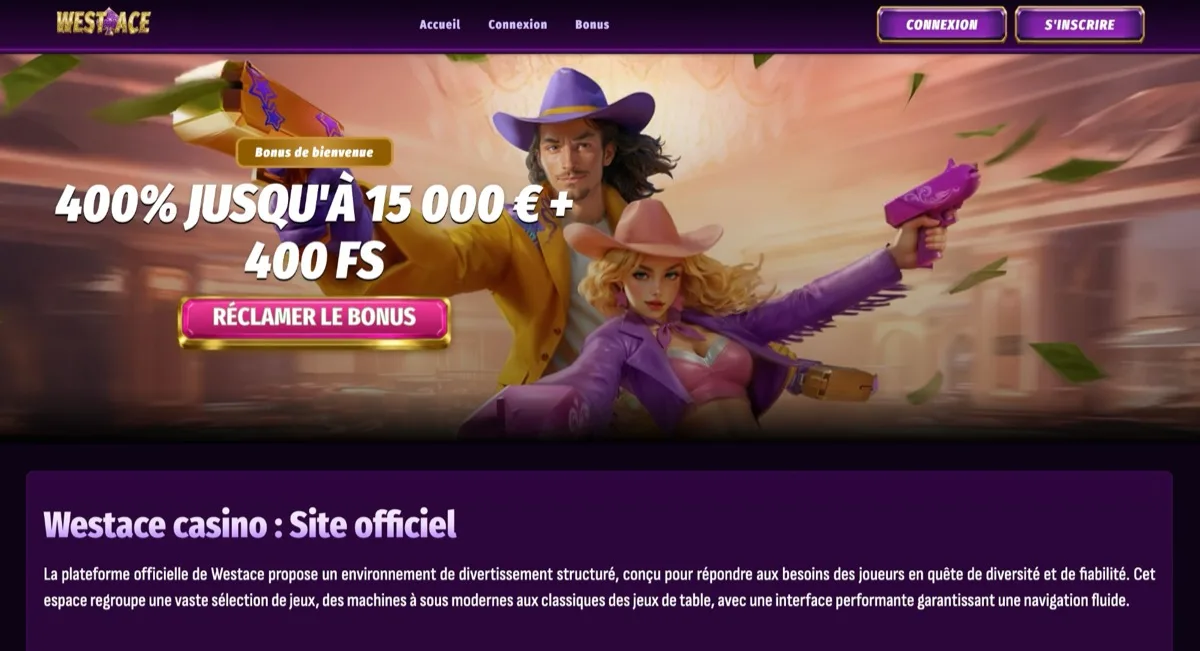 Screenshot Westace casino retrait instantané premium